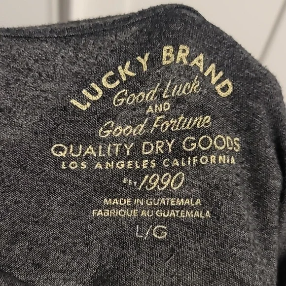Lucky Brand T-Shirt Tee Men's Large Charcoal Gray Short Sleeve Spades Casual - Picture 8 of 10